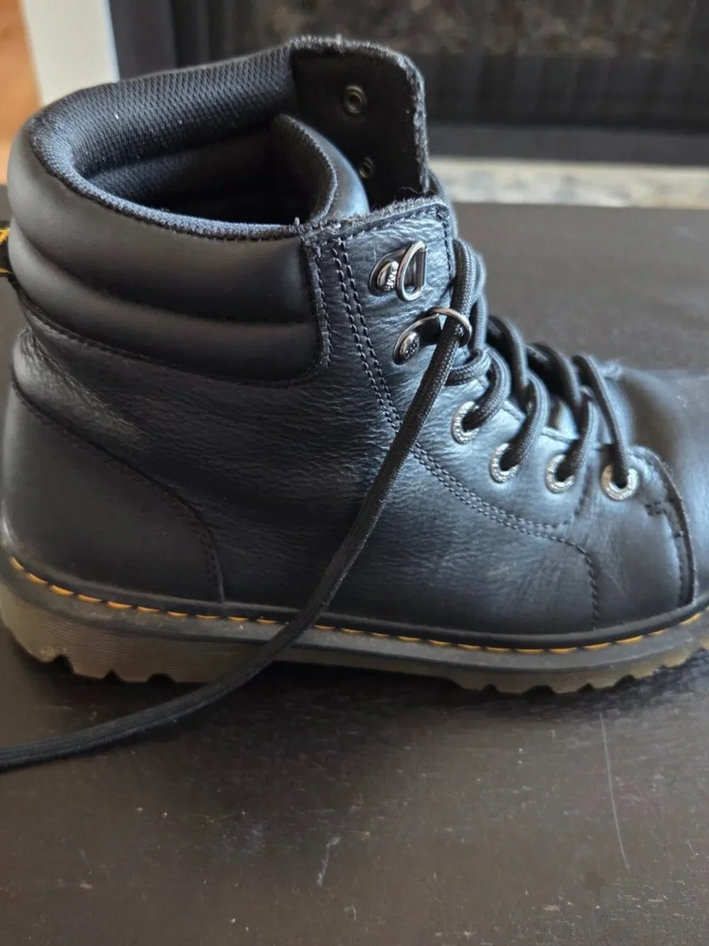 Dr. Martens Womens Faora Mid Top Black Leather Combat Ankle Boots Size US 10